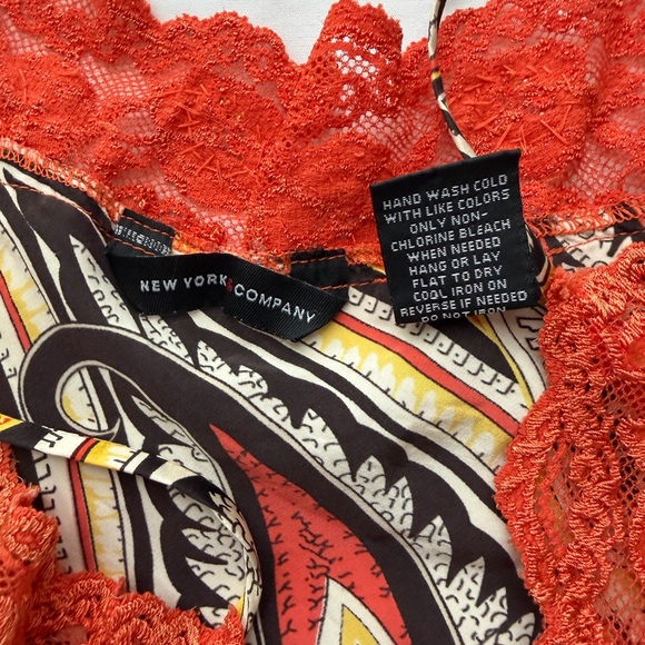 Y2K New York & Co Silk Paisley Cami Top Size XL Orange Beaded Lace Sequins Fairy - Picture 7 of 10
